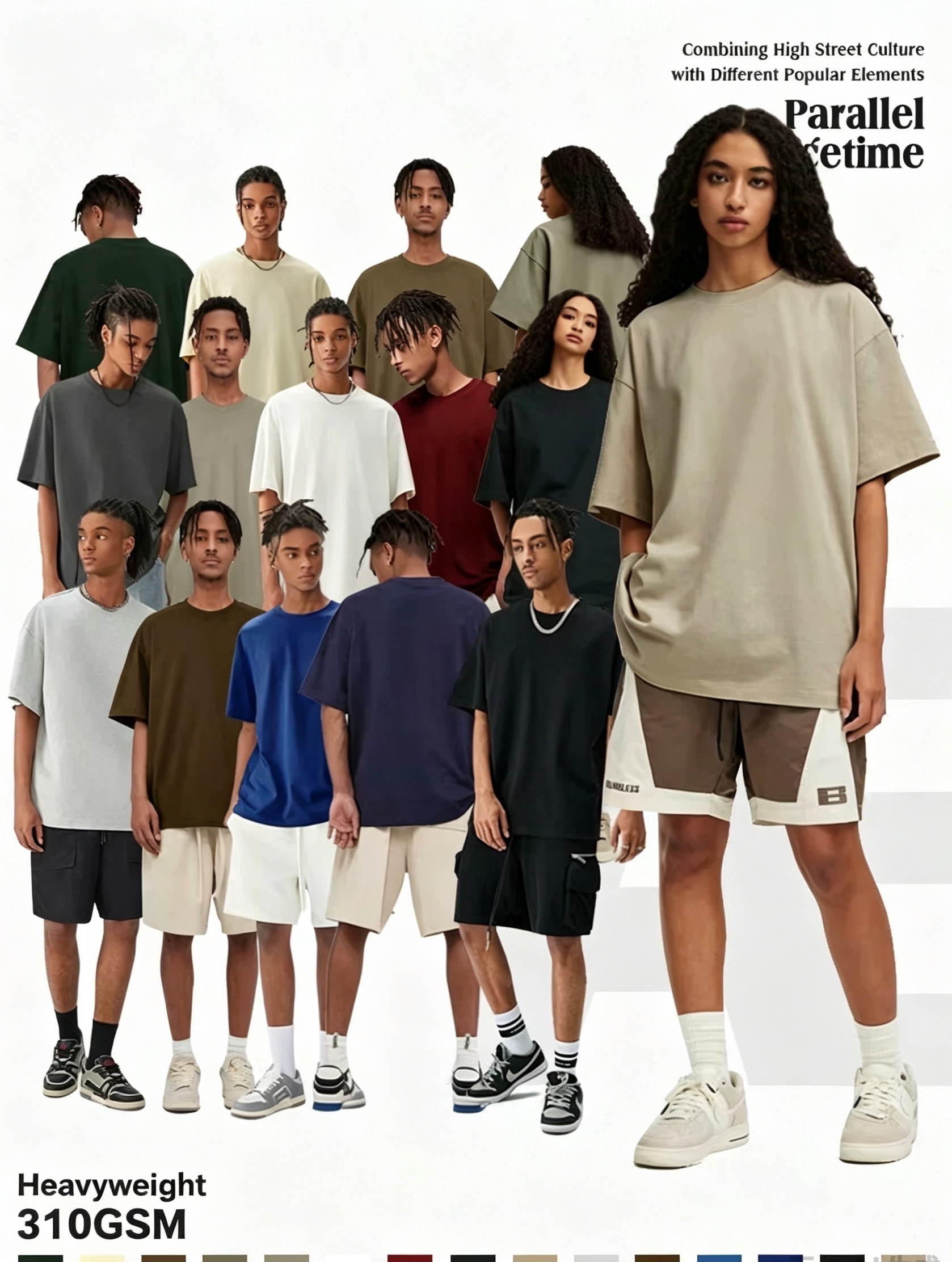 310GSM Heavyweight 100% Cotton Blank American Streetwear Crew Neck T-Shirt, FOG Tone Oversized Unisex Tee, Low Shrinkage Thick Plain T Shirt For Custom Print