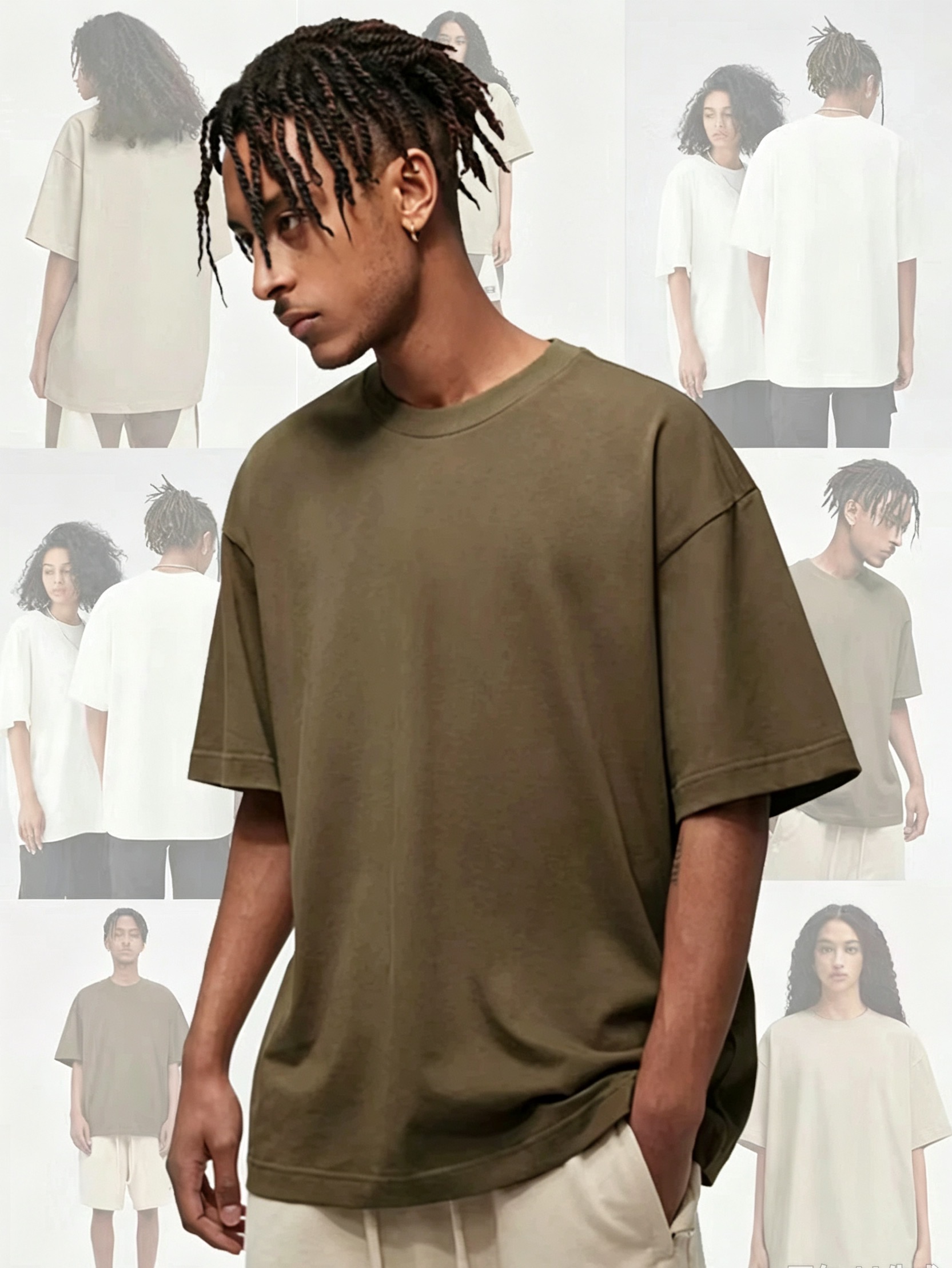 310GSM Heavyweight 100% Cotton Blank American Streetwear Crew Neck T-Shirt, FOG Tone Oversized Unisex Tee, Low Shrinkage Thick Plain T Shirt For Custom Print