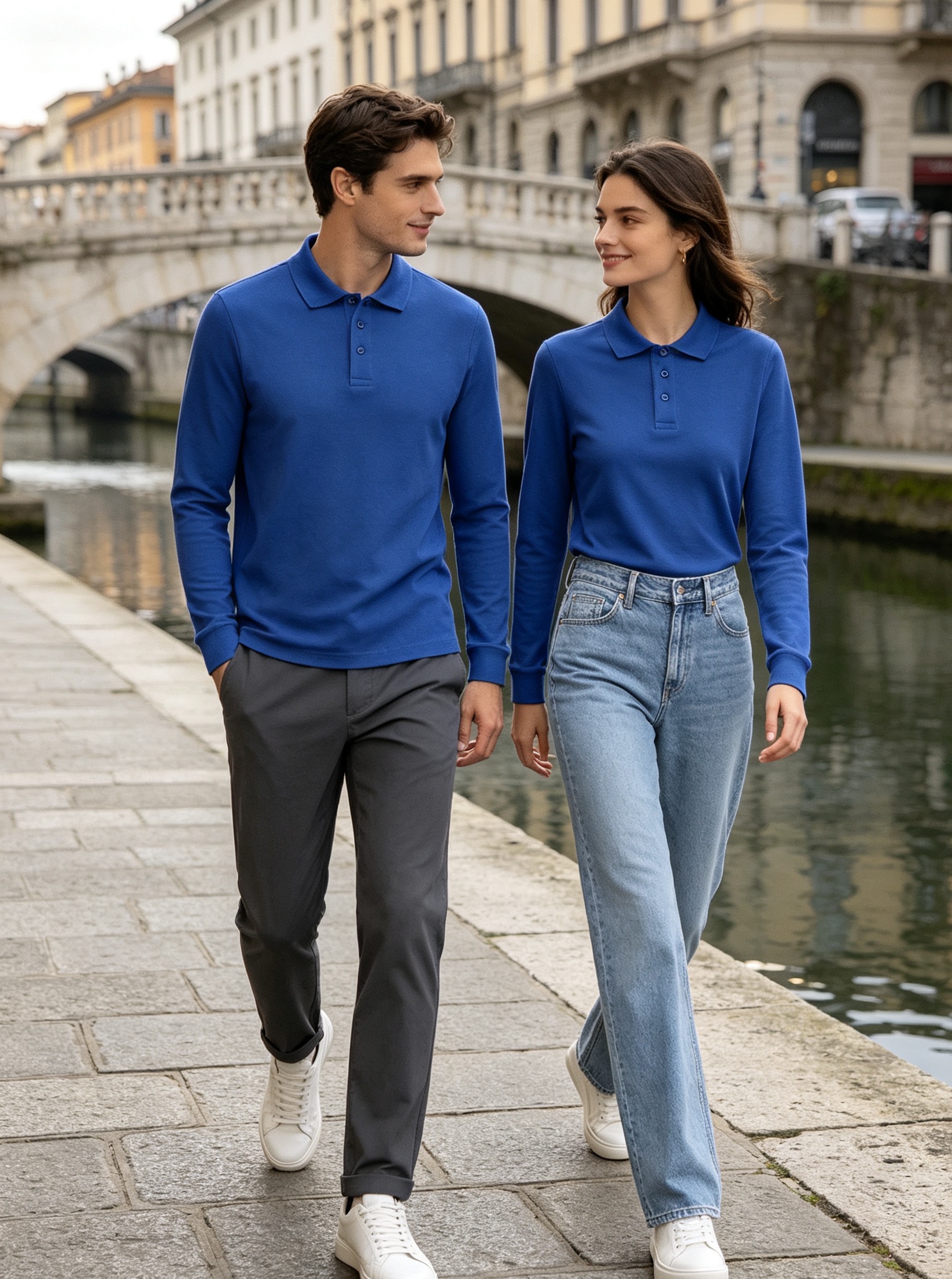 Unisex Long Sleeve Polo Shirt Pique Cotton Fabric Silky Smooth Skin-Friendly Elastic Breathable Eco-Friendly Moisture Absorption Golden Ratio Composition