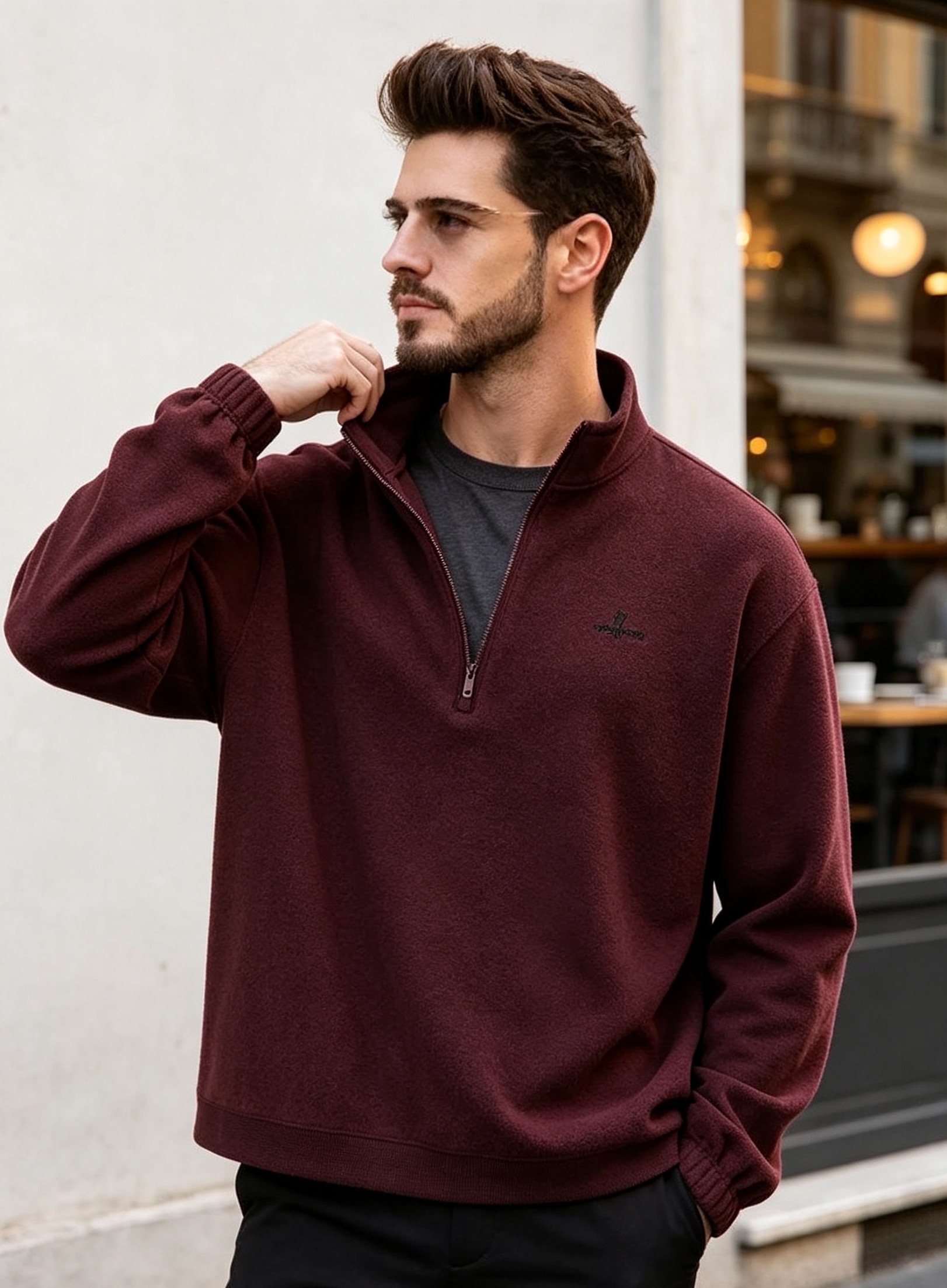 Polartec Fleece Mock Neck Tee Lightweight Windproof Layering Base Layer