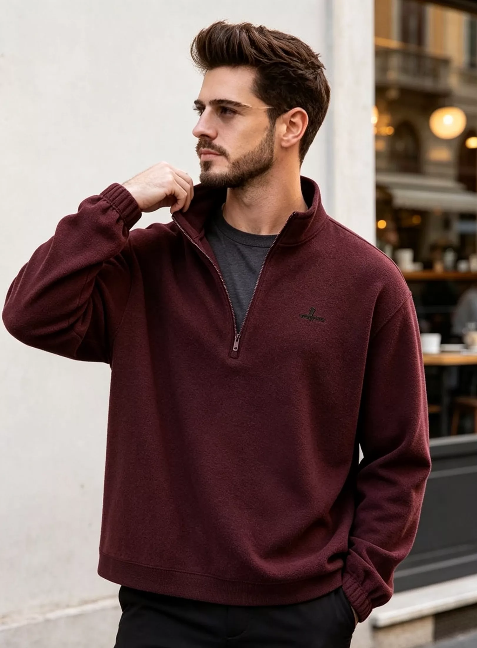 Polartec Fleece Mock Neck Tee Lightweight Windproof Layering Base Layer