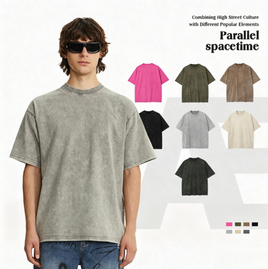 260gsm Heavyweight Cotton Summer Snow Wash Streetwear T-Shirt