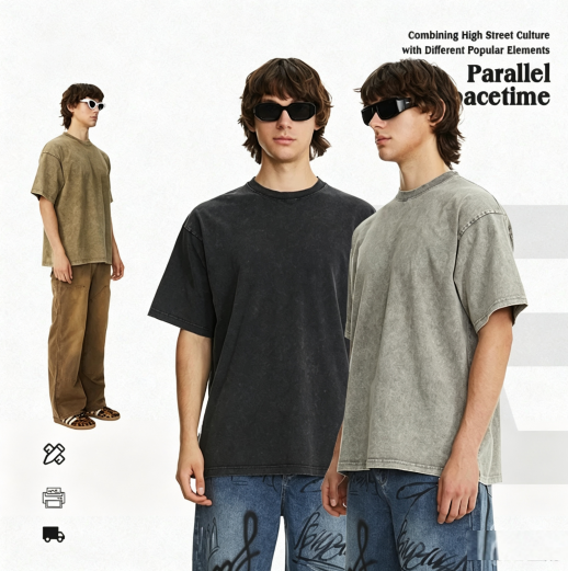 260gsm Heavyweight Cotton Summer Snow Wash Streetwear T-Shirt