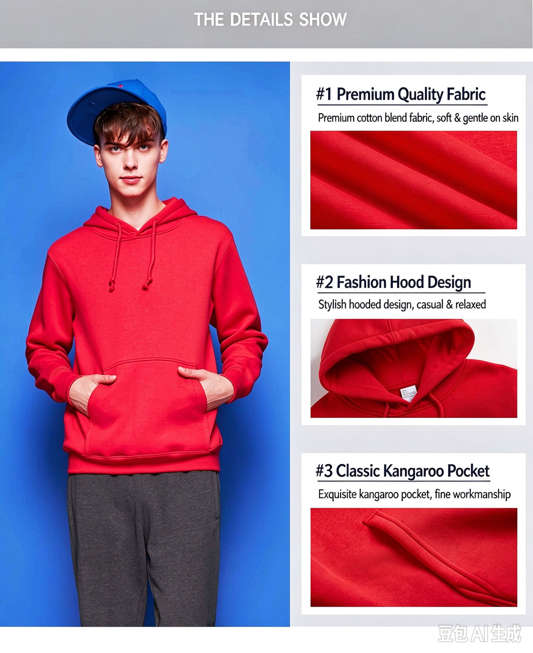 330gsm CVC Fleece Unisex Adult Pullover Hoodie, Premium Soft Cotton Blend, Fashion Hooded Design, Kangaroo Pocket, Fine Workmanship